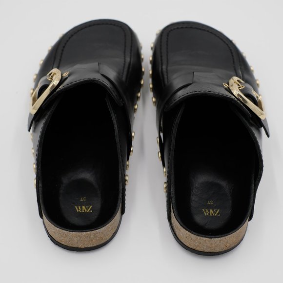 Zara Leather Low Heel Clog with Studs Size 6.5 - Picture 5 of 9